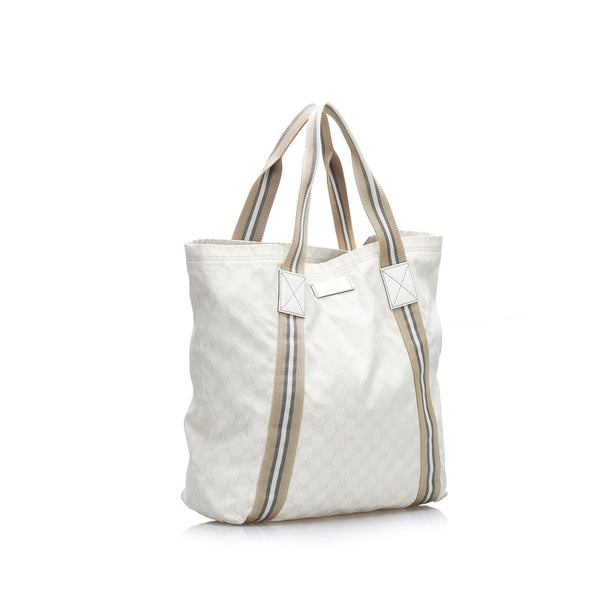 グッチ GGキャンバス トートバッグ 189669 ホワイト キャンバス レザー レディース GUCCI 【中古】