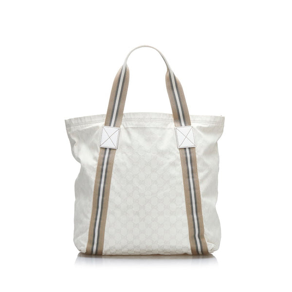グッチ GGキャンバス トートバッグ 189669 ホワイト キャンバス レザー レディース GUCCI 【中古】