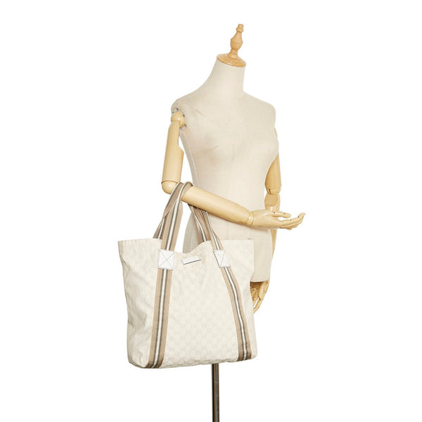 グッチ GGキャンバス トートバッグ 189669 ホワイト キャンバス レザー レディース GUCCI 【中古】