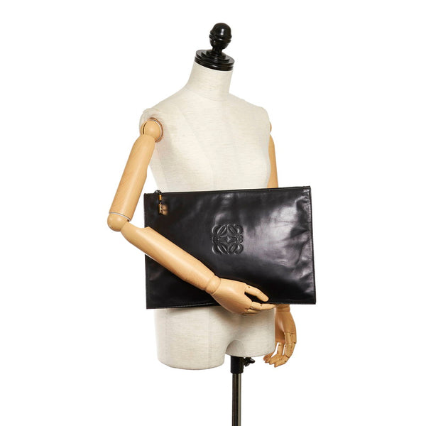 ロエベ アナグラム クラッチバッグ ブラック レザー メンズ LOEWE 【中古】