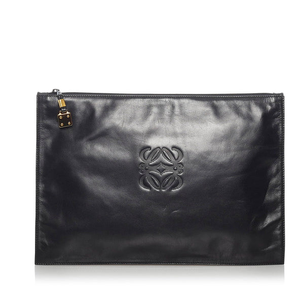 ロエベ アナグラム クラッチバッグ ブラック レザー メンズ LOEWE 【中古】