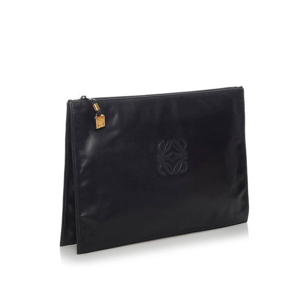 ロエベ アナグラム クラッチバッグ ブラック レザー メンズ LOEWE 【中古】