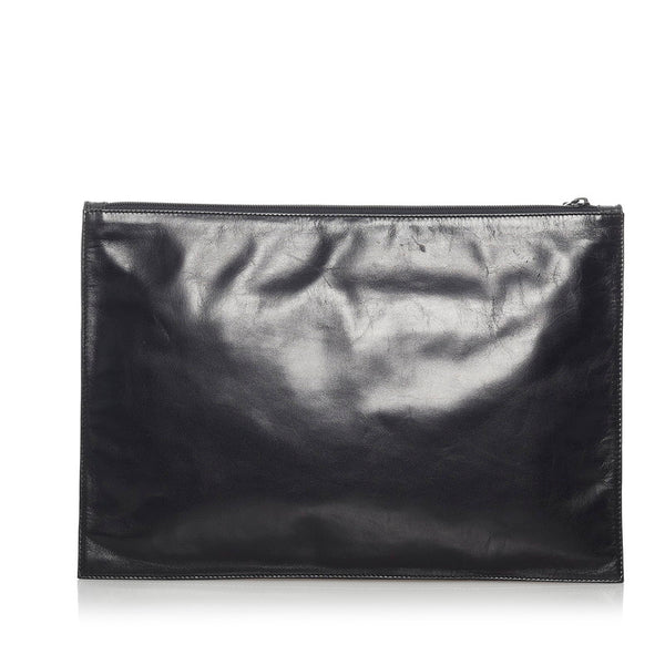ロエベ アナグラム クラッチバッグ ブラック レザー メンズ LOEWE 【中古】