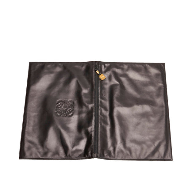 ロエベ アナグラム クラッチバッグ ブラック レザー メンズ LOEWE 【中古】