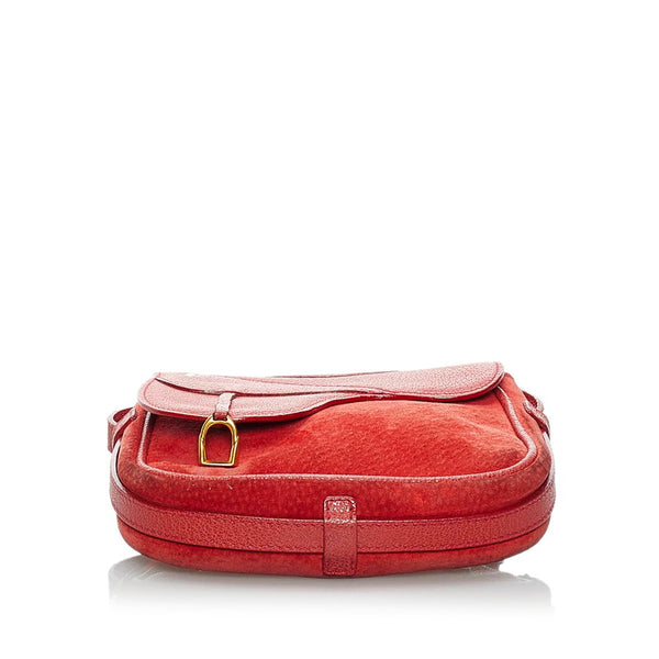 グッチ オールドグッチ サドルバッグ 斜め掛け ミニ ショルダーバッグ 007 113 レッド スウェード レザー レディース GUCCI 【中古】