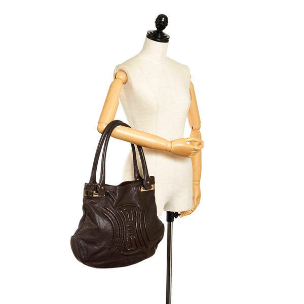 セリーヌ ロゴ ハンドバッグ ショルダーバッグ ブラウン レザー レディース CELINE 【中古】