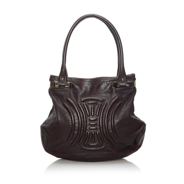 セリーヌ ロゴ ハンドバッグ ショルダーバッグ ブラウン レザー レディース CELINE 【中古】