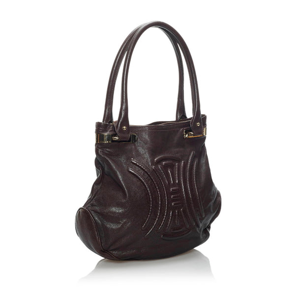 セリーヌ ロゴ ハンドバッグ ショルダーバッグ ブラウン レザー レディース CELINE 【中古】