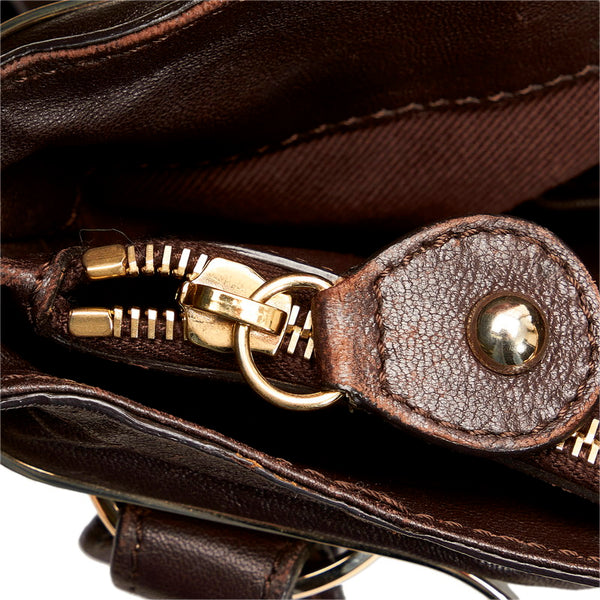 セリーヌ ロゴ ハンドバッグ ショルダーバッグ ブラウン レザー レディース CELINE 【中古】