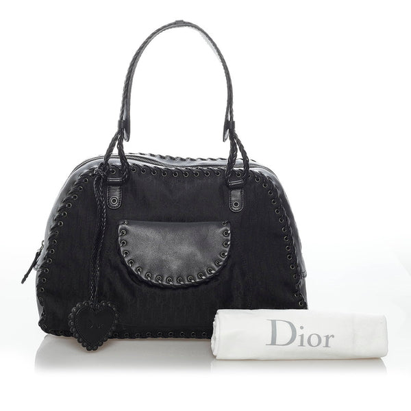 ディオール トロッター ハンドバッグ ブラック キャンバス レザー レディース Dior 【中古】
