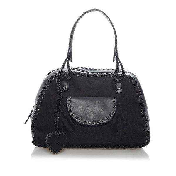 ディオール トロッター ハンドバッグ ブラック キャンバス レザー レディース Dior 【中古】
