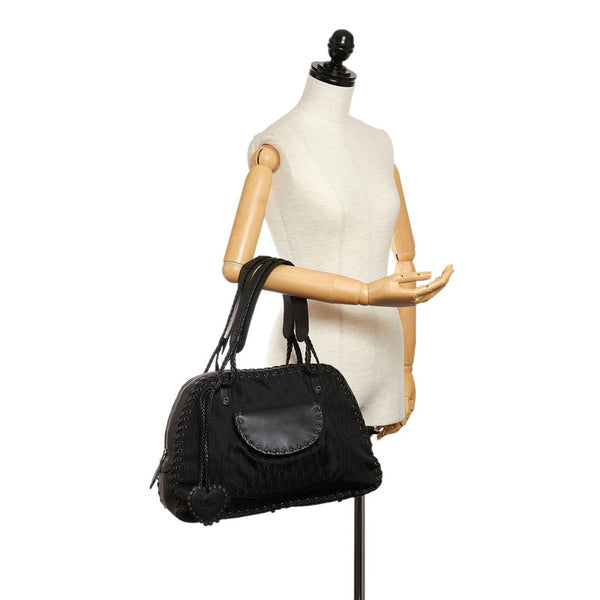 ディオール トロッター ハンドバッグ ブラック キャンバス レザー レディース Dior 【中古】
