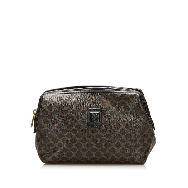 セリーヌ マカダム ポーチ ブラック ブラウン PVC レザー レディース CELINE 【中古】