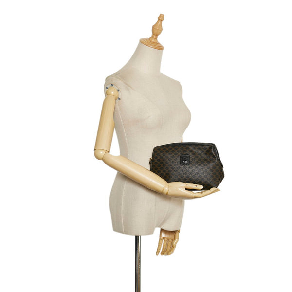 セリーヌ マカダム ポーチ ブラック ブラウン PVC レザー レディース CELINE 【中古】