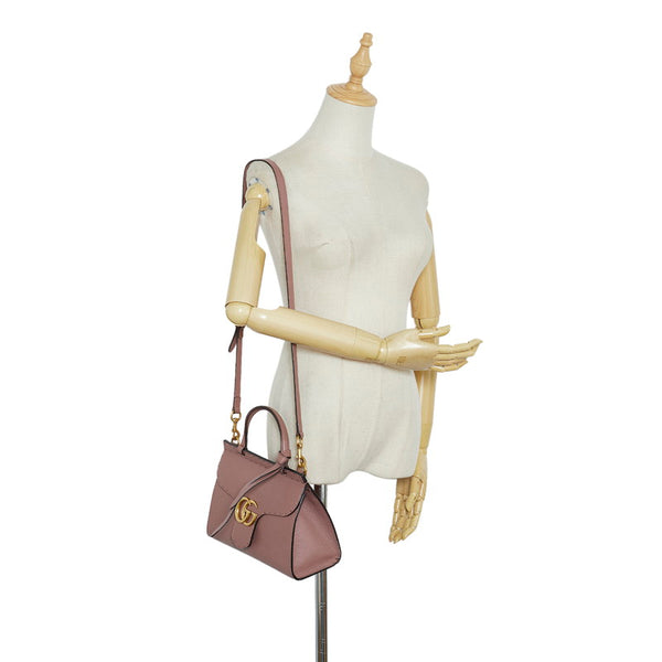 グッチ GGマーモント トップハンドルバッグ ハンドバッグ ショルダーバッグ2WAY 442622 ピンク ベージュ レザー レディース GUCCI 【中古】