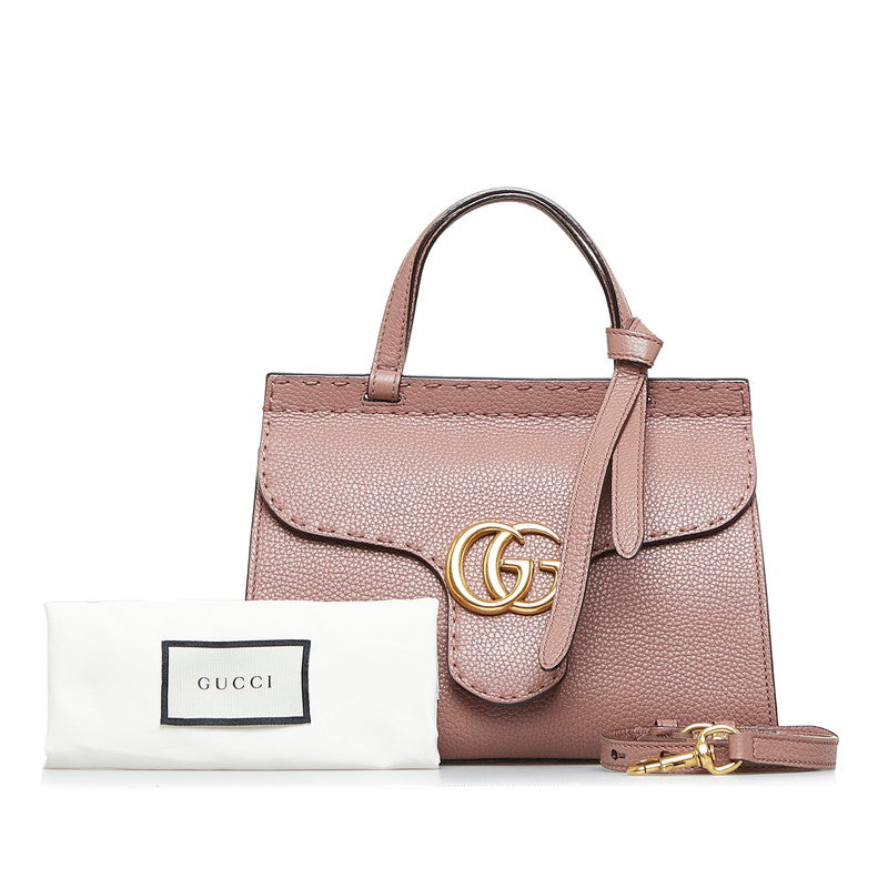 グッチ GGマーモント トップハンドルバッグ ハンドバッグ ショルダーバッグ2WAY 442622 ピンク ベージュ レザー レディース GUCCI 【中古】