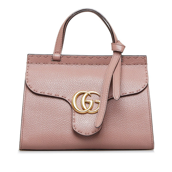 グッチ GGマーモント トップハンドルバッグ ハンドバッグ ショルダーバッグ2WAY 442622 ピンク ベージュ レザー レディース GUCCI 【中古】