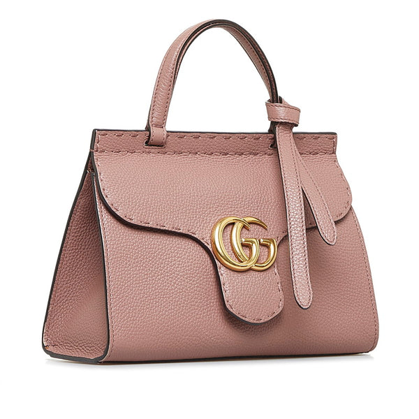 グッチ GGマーモント トップハンドルバッグ ハンドバッグ ショルダーバッグ2WAY 442622 ピンク ベージュ レザー レディース GUCCI 【中古】