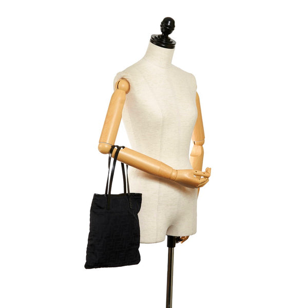 フェンディ ズッカ ハンドバッグ ブラック ナイロン レザー レディース FENDI 【中古】