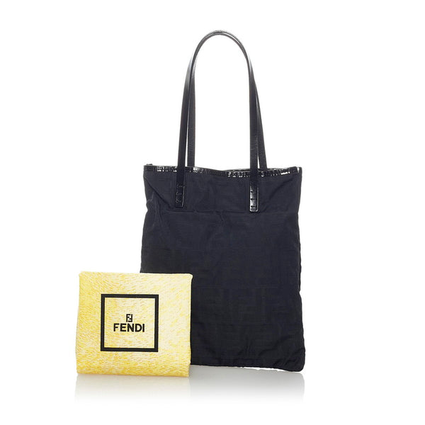 フェンディ ズッカ ハンドバッグ ブラック ナイロン レザー レディース FENDI 【中古】