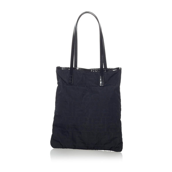 フェンディ ズッカ ハンドバッグ ブラック ナイロン レザー レディース FENDI 【中古】