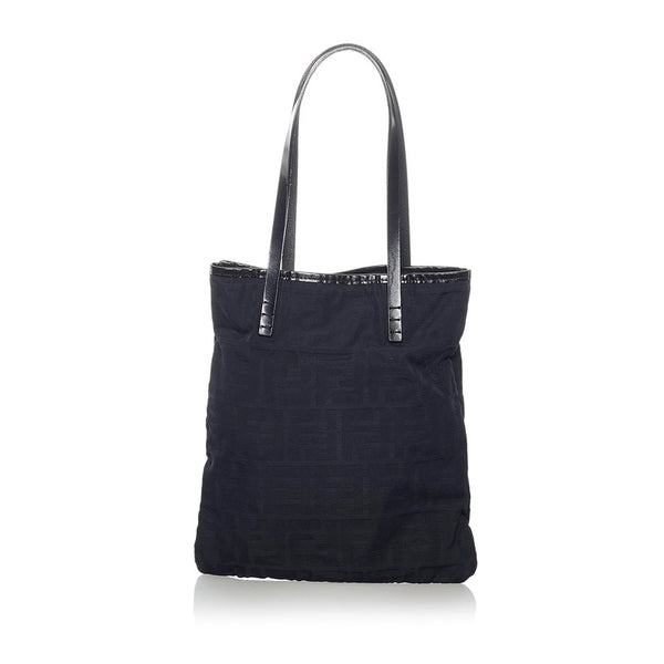 フェンディ ズッカ ハンドバッグ ブラック ナイロン レザー レディース FENDI 【中古】