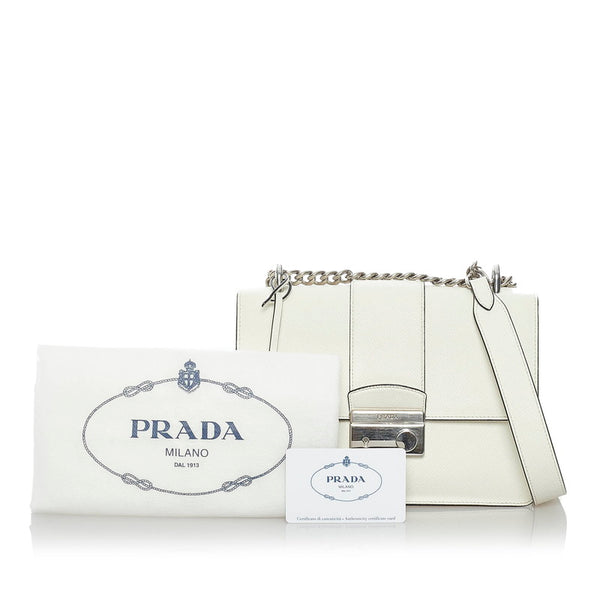 プラダ サフィアーノ 1BD034 ホワイト レザー チェーン ショルダーバッグ レディース PRADA 【中古】