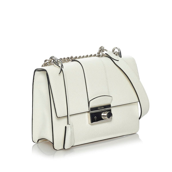 プラダ サフィアーノ 1BD034 ホワイト レザー チェーン ショルダーバッグ レディース PRADA 【中古】