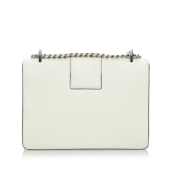 プラダ サフィアーノ 1BD034 ホワイト レザー チェーン ショルダーバッグ レディース PRADA 【中古】