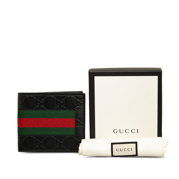 グッチ グッチシマ ニューウェブ 二つ折り財布 408826 ブラック レッド グリーン レザー メンズ GUCCI 【中古】
