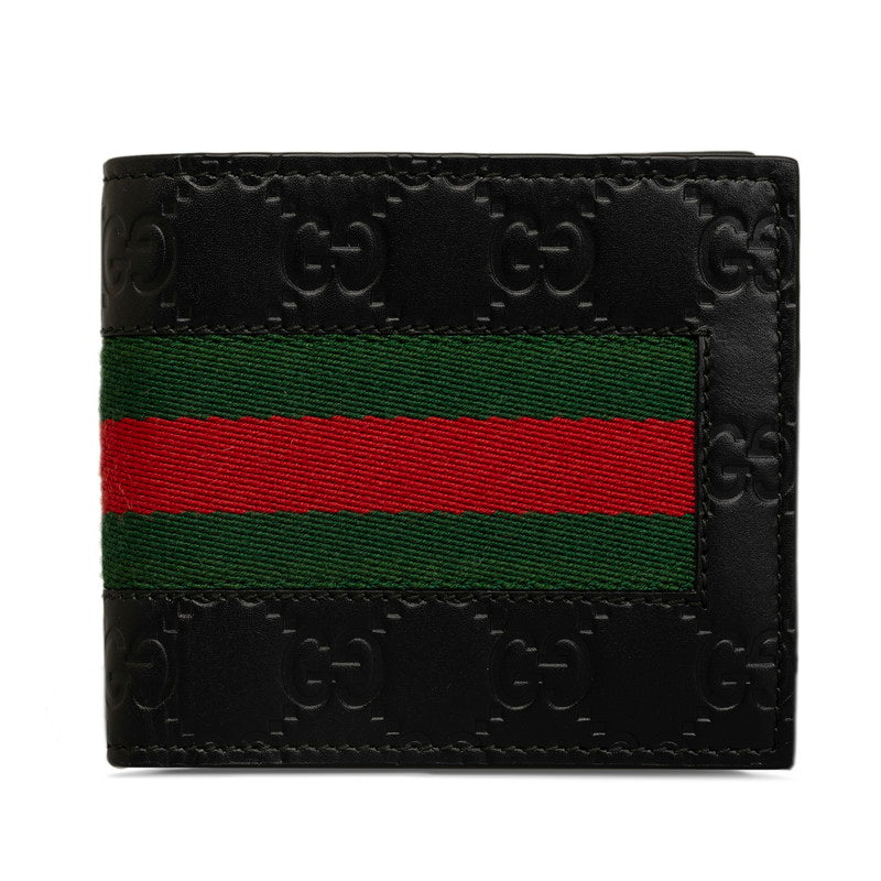 グッチ グッチシマ ニューウェブ 二つ折り財布 408826 ブラック レッド グリーン レザー メンズ GUCCI 【中古】