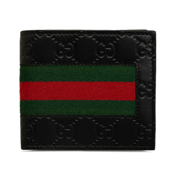 グッチ グッチシマ ニューウェブ 二つ折り財布 408826 ブラック レッド グリーン レザー メンズ GUCCI 【中古】