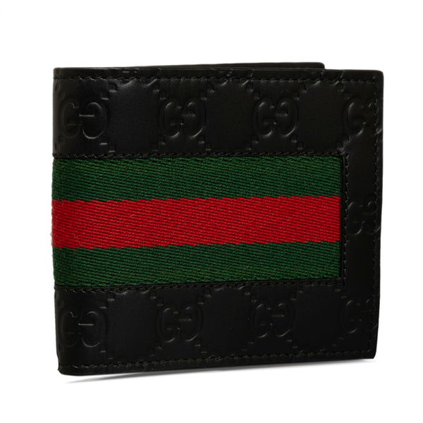 グッチ グッチシマ ニューウェブ 二つ折り財布 408826 ブラック レッド グリーン レザー メンズ GUCCI 【中古】