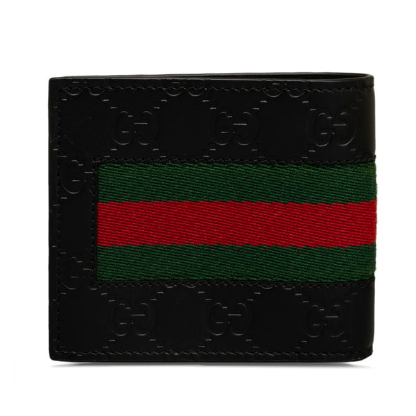 グッチ グッチシマ ニューウェブ 二つ折り財布 408826 ブラック レッド グリーン レザー メンズ GUCCI 【中古】