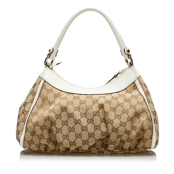 グッチ GGキャンバス アビー ワンショルダーバッグ ハンドバッグ 190525 ベージュ ホワイト キャンバス レザー レディース GUCCI 【中古】