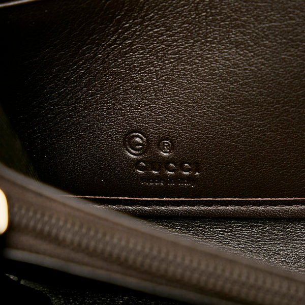 グッチ マイクログッチシマ ラウンドファスナー 長財布 449391 ダークブラウン レザー レディース GUCCI 【中古】