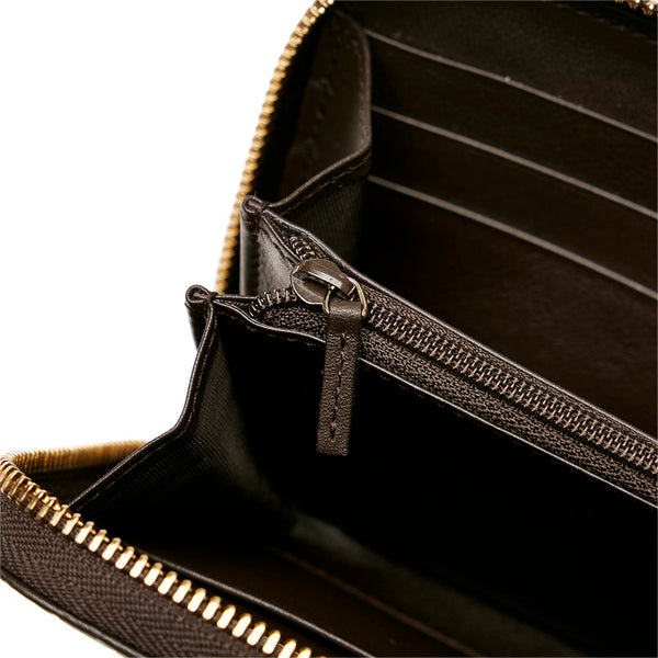 グッチ マイクログッチシマ ラウンドファスナー 長財布 449391 ダークブラウン レザー レディース GUCCI 【中古】