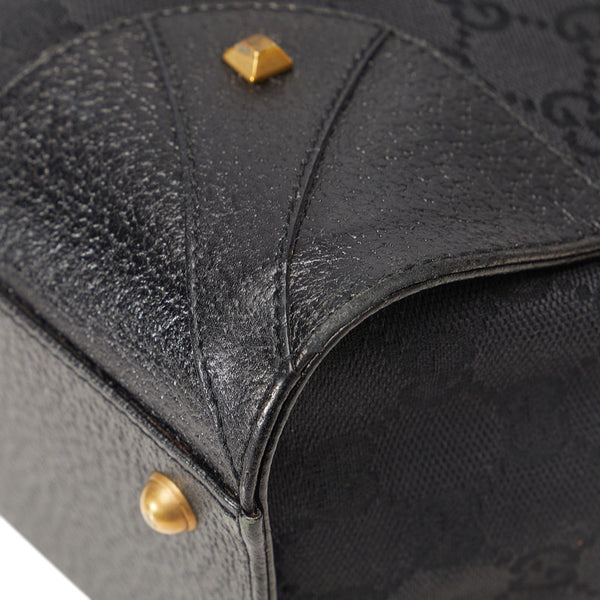 グッチ GGキャンバス ゴールド金具 ハンドバッグ トートバッグ 120897 ブラック キャンバス レザー レディース GUCCI 【中古】