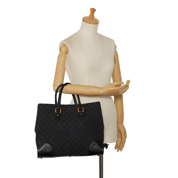 グッチ GGキャンバス ゴールド金具 ハンドバッグ トートバッグ 120897 ブラック キャンバス レザー レディース GUCCI 【中古】