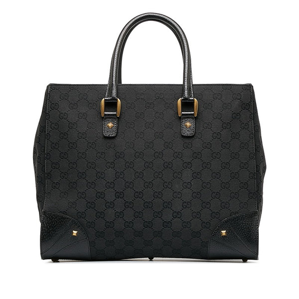 グッチ GGキャンバス ゴールド金具 ハンドバッグ トートバッグ 120897 ブラック キャンバス レザー レディース GUCCI 【中古】