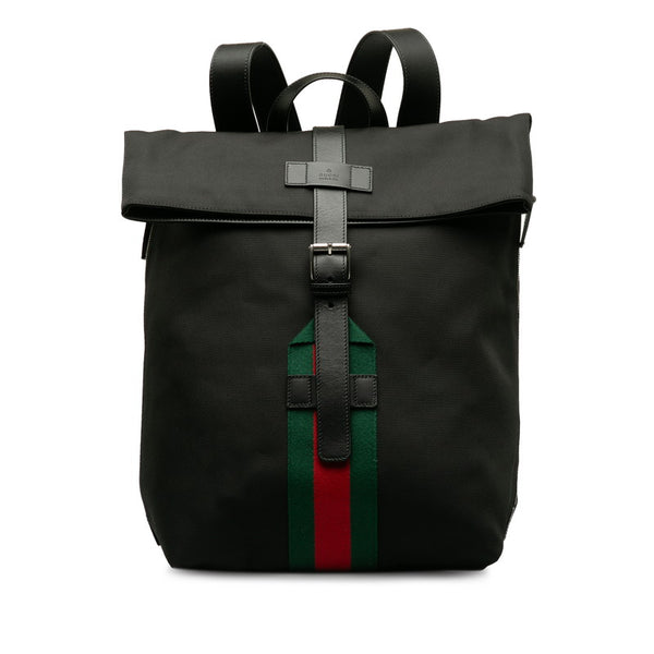 グッチ シェリーライン リュック バックパック 337075 ブラック マルチカラー キャンバス レザー メンズ GUCCI 【中古】
