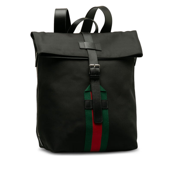 グッチ シェリーライン リュック バックパック 337075 ブラック マルチカラー キャンバス レザー メンズ GUCCI 【中古】