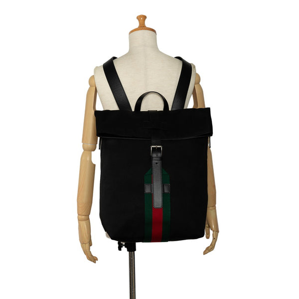 グッチ シェリーライン リュック バックパック 337075 ブラック マルチカラー キャンバス レザー メンズ GUCCI 【中古】