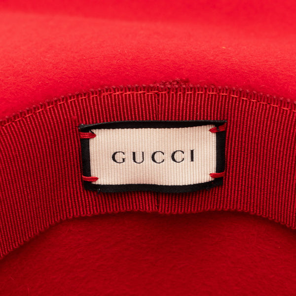 グッチ パンサー 豹 アニマル リボン 中折れハット 444015 レッド ウール レディース GUCCI 【中古】