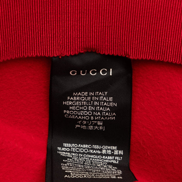 グッチ パンサー 豹 アニマル リボン 中折れハット 444015 レッド ウール レディース GUCCI 【中古】