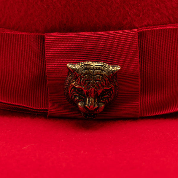 グッチ パンサー 豹 アニマル リボン 中折れハット 444015 レッド ウール レディース GUCCI 【中古】