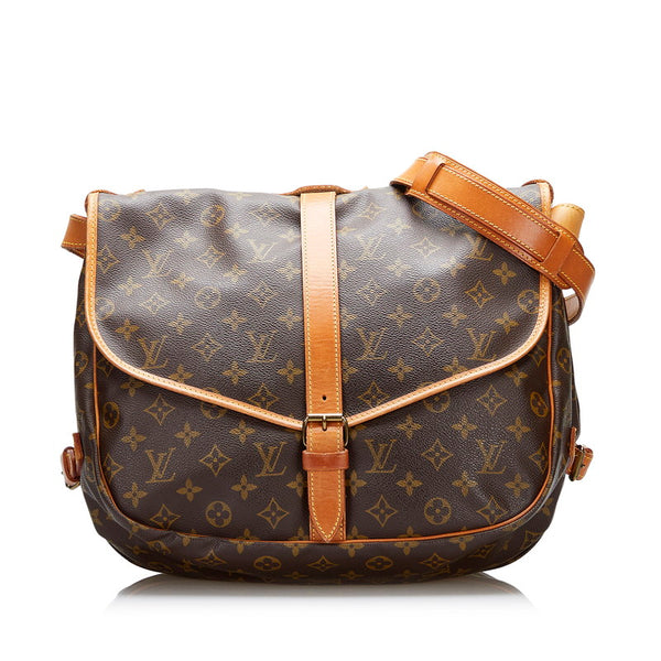 ルイ ヴィトン モノグラム ソミュール35 斜め掛け ショルダーバッグ M42254 ブラウン PVC レザー レディース LOUIS VUITTON 【中古】