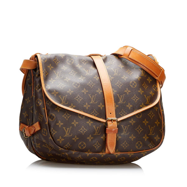 ルイ ヴィトン モノグラム ソミュール35 斜め掛け ショルダーバッグ M42254 ブラウン PVC レザー レディース LOUIS VUITTON 【中古】