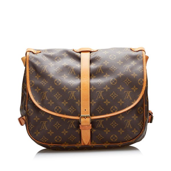 ルイ ヴィトン モノグラム ソミュール35 斜め掛け ショルダーバッグ M42254 ブラウン PVC レザー レディース LOUIS VUITTON 【中古】