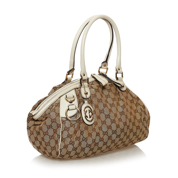 グッチ GGキャンバス ハンドバッグ ショルダーバッグ 2WAY 223974 ベージュ レザー キャンバス レディース GUCCI 【中古】